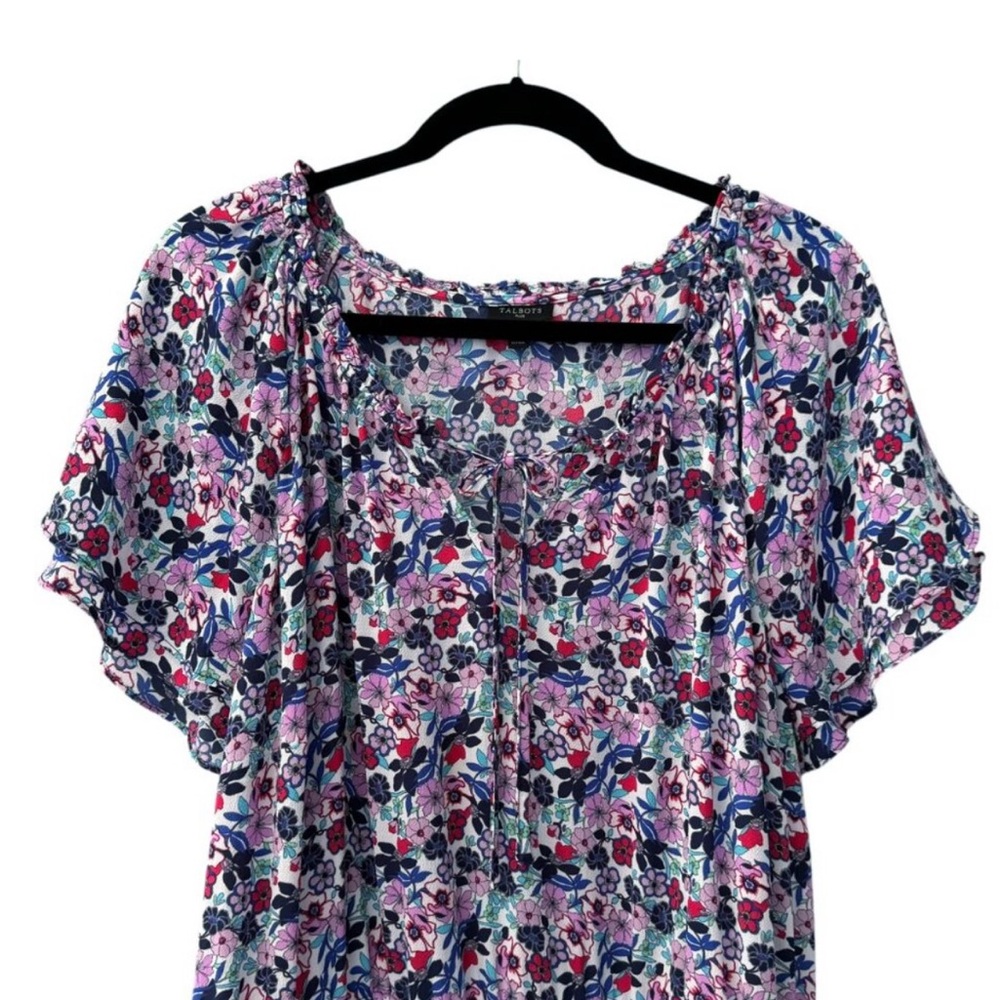 Talbots Floral Gathered Tie Neck Fit & Flare Midi Dress - Picture 3 of 6